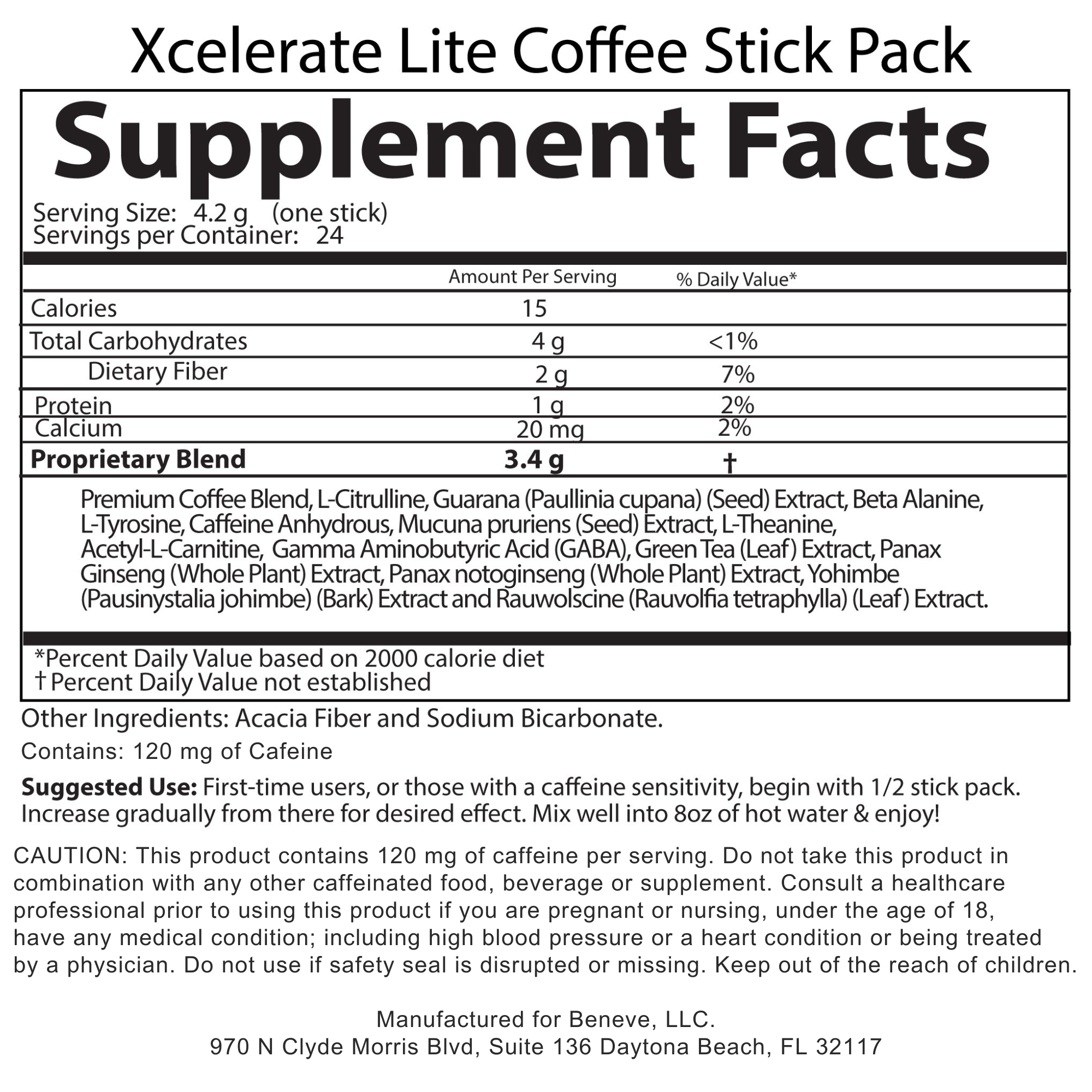 Instant Coffee Lite nutrition label
